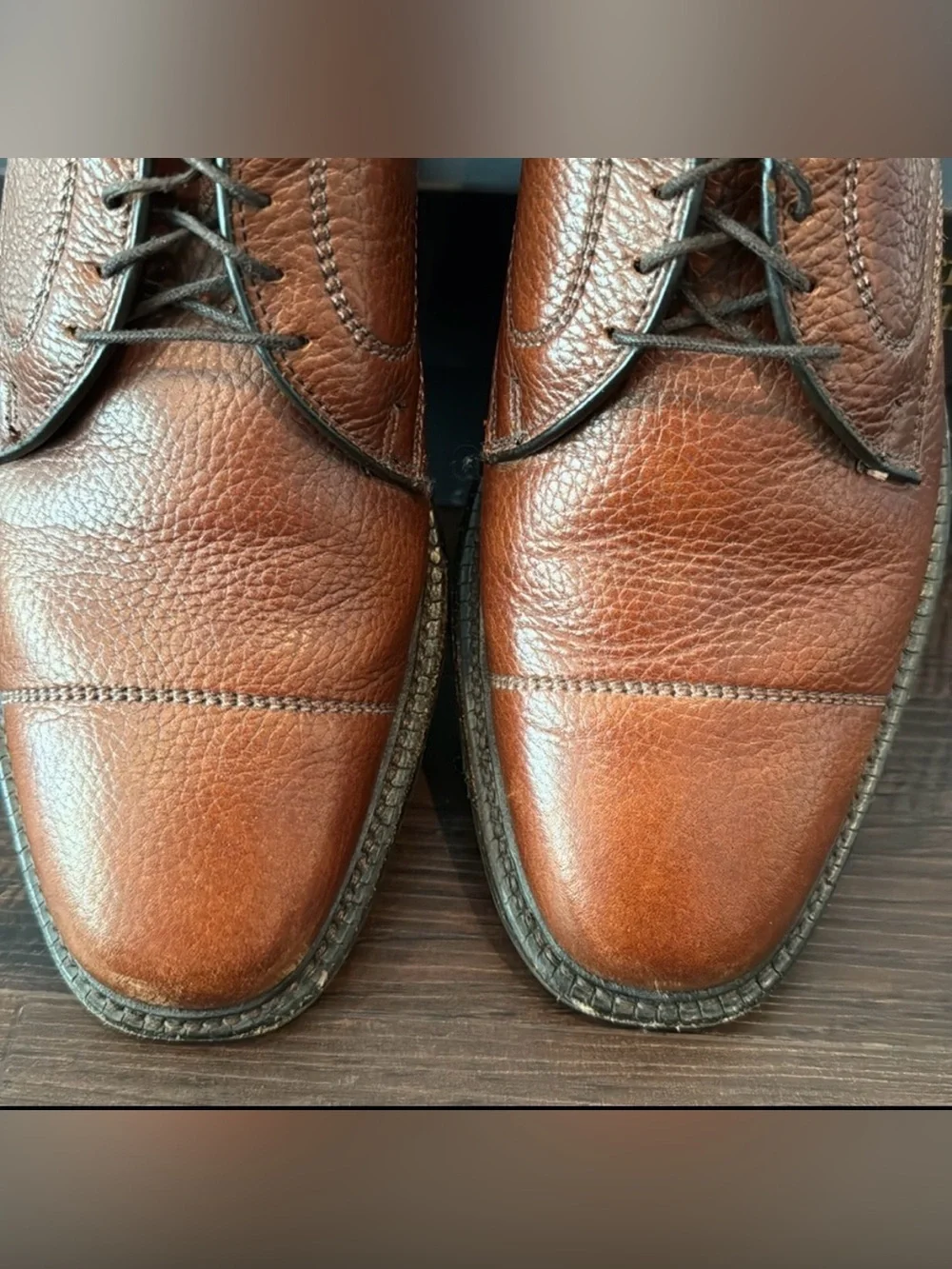 Allen Edmonds Becker Cap Toe Oxford Men's Size 9B Brown Pebbled Leather Lace Up